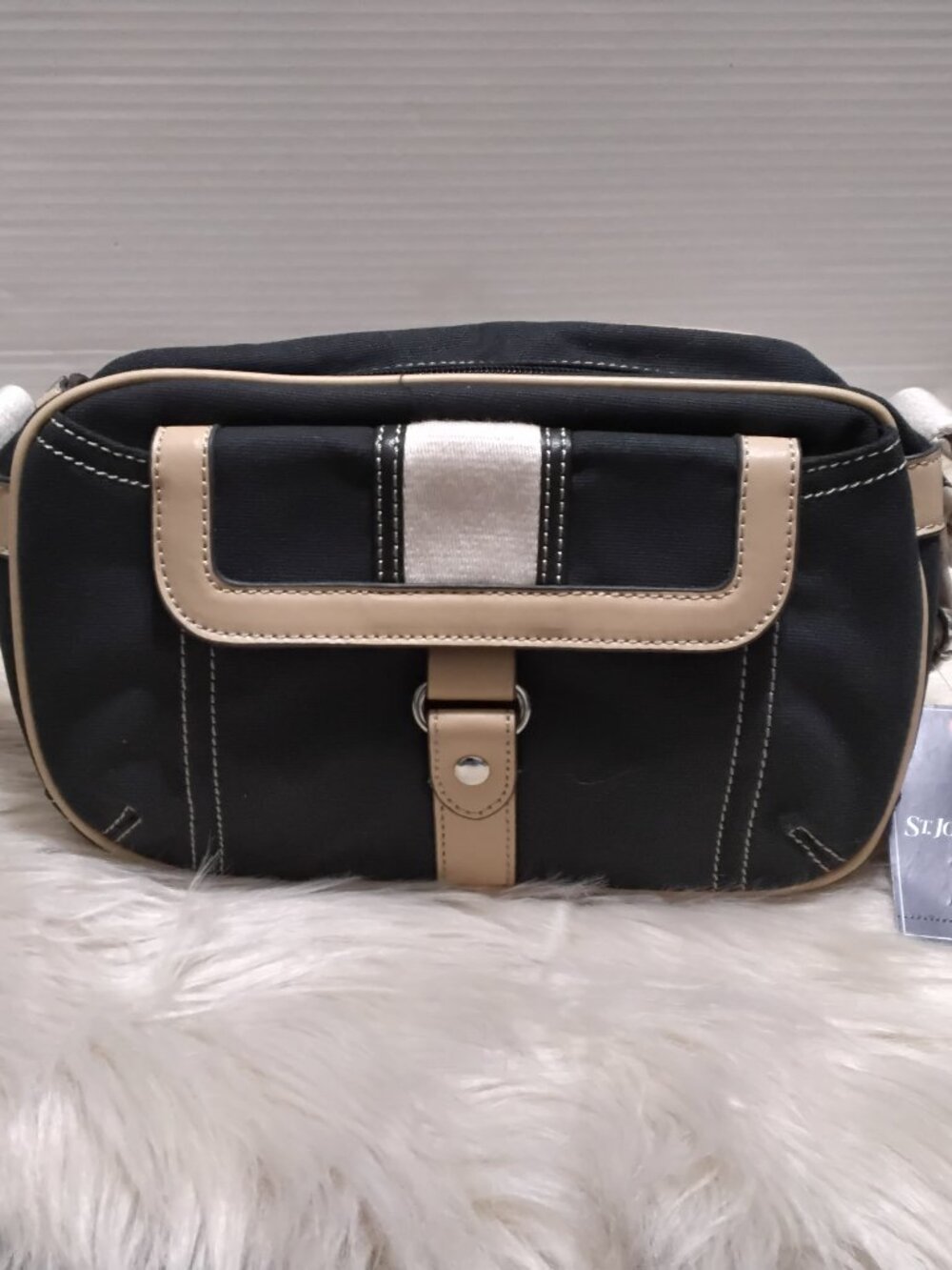 St. John’s Bay Two‑Tone Canvas & Leather Shoulder Bag